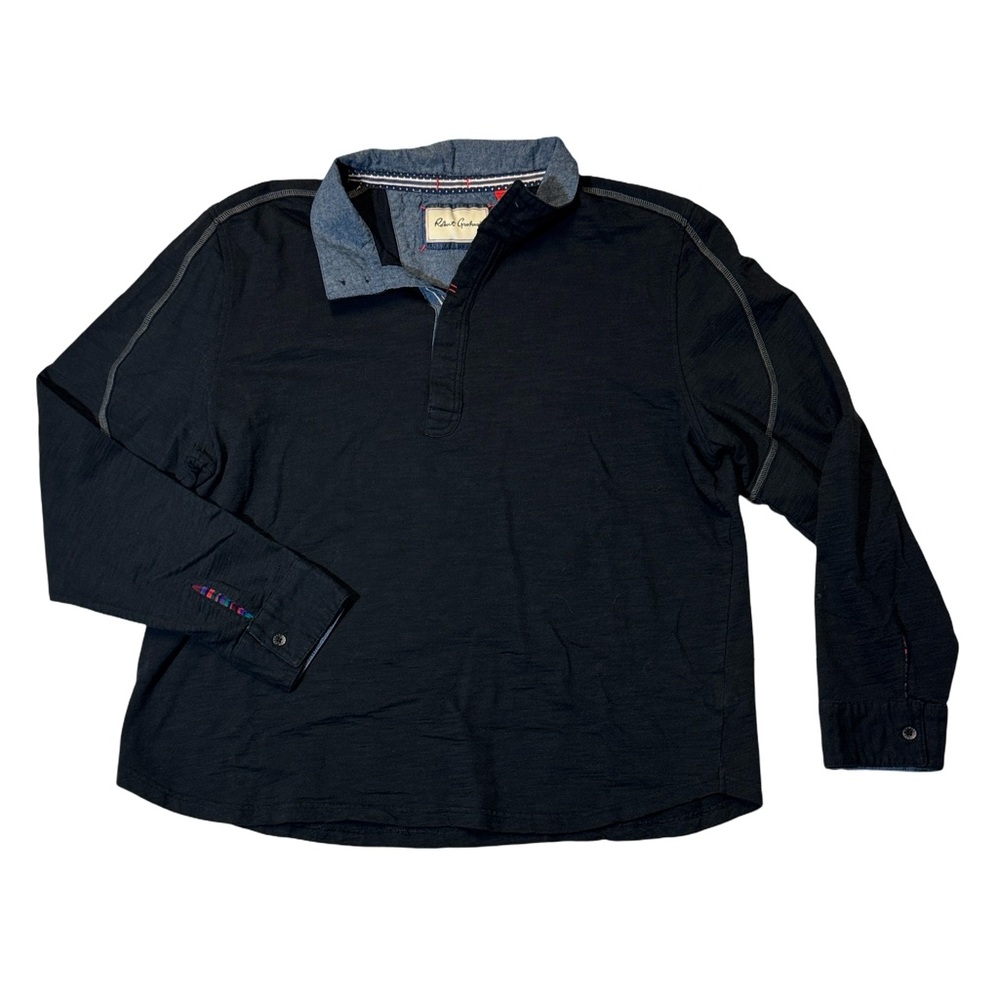 Robert Graham mens 2XL XXL black solid mock neck pullover cotton shirt EUC